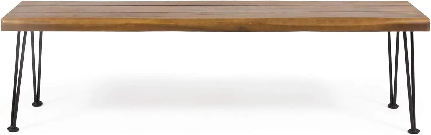 

Christopher Knight Home Gladys Outdoor Modern Industrial Acacia Wood Bench Hairpin Legs, Teak and Rustic Metal