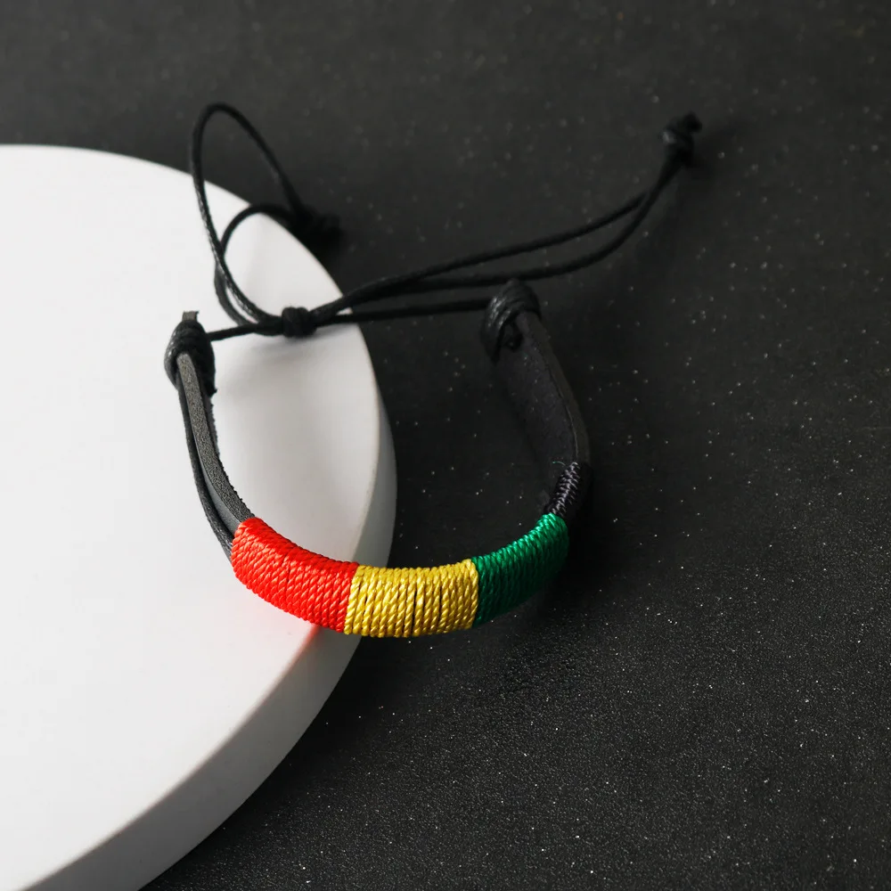 Braided Leather Bracelets Jamaica Reggae multilayer adjustable red yellow green weave Wristband Punk Hiphop Jewelry accessories braided leather bracelets