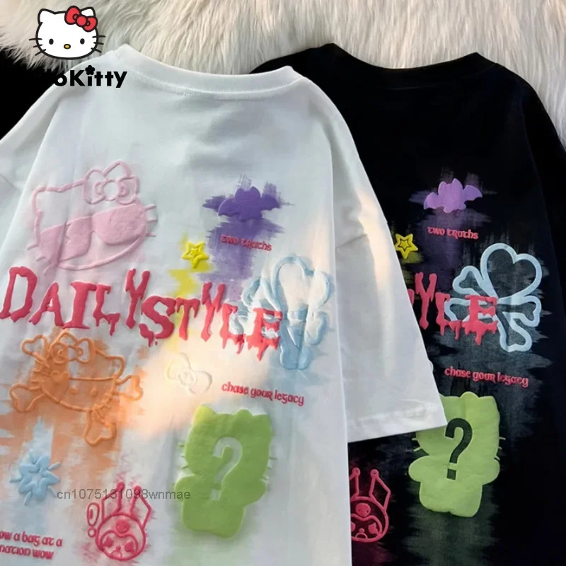 

Американский винтажный Модный уличный Топ Hello Kitty для мужчин и женщин Y2k футболка в стиле панк с коротким рукавом летняя крутая Дизайнерская одежда