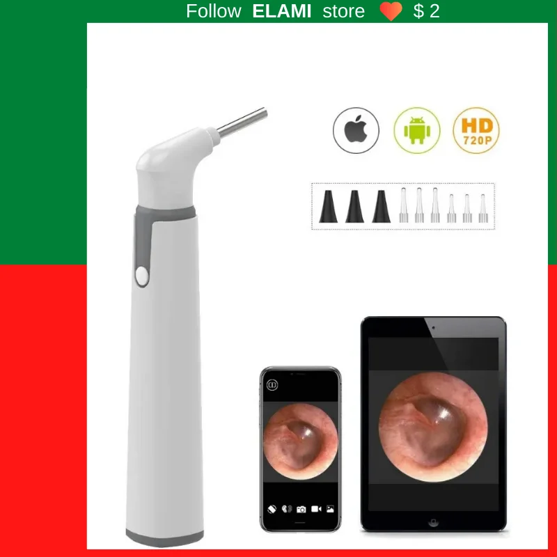 Wireless Otoscope Ear Camera with Dual View, 3.9mm 720PHD WiFi Ear Scope  with 6 LED Lights for Kids and Adults, Compatible with Android and iPhone