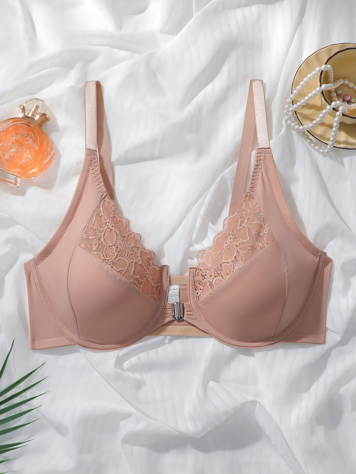 Women's plus size front button bra with lace and steel ring gathered underwear suitable for full figured women 1XL-3XL MR2753
