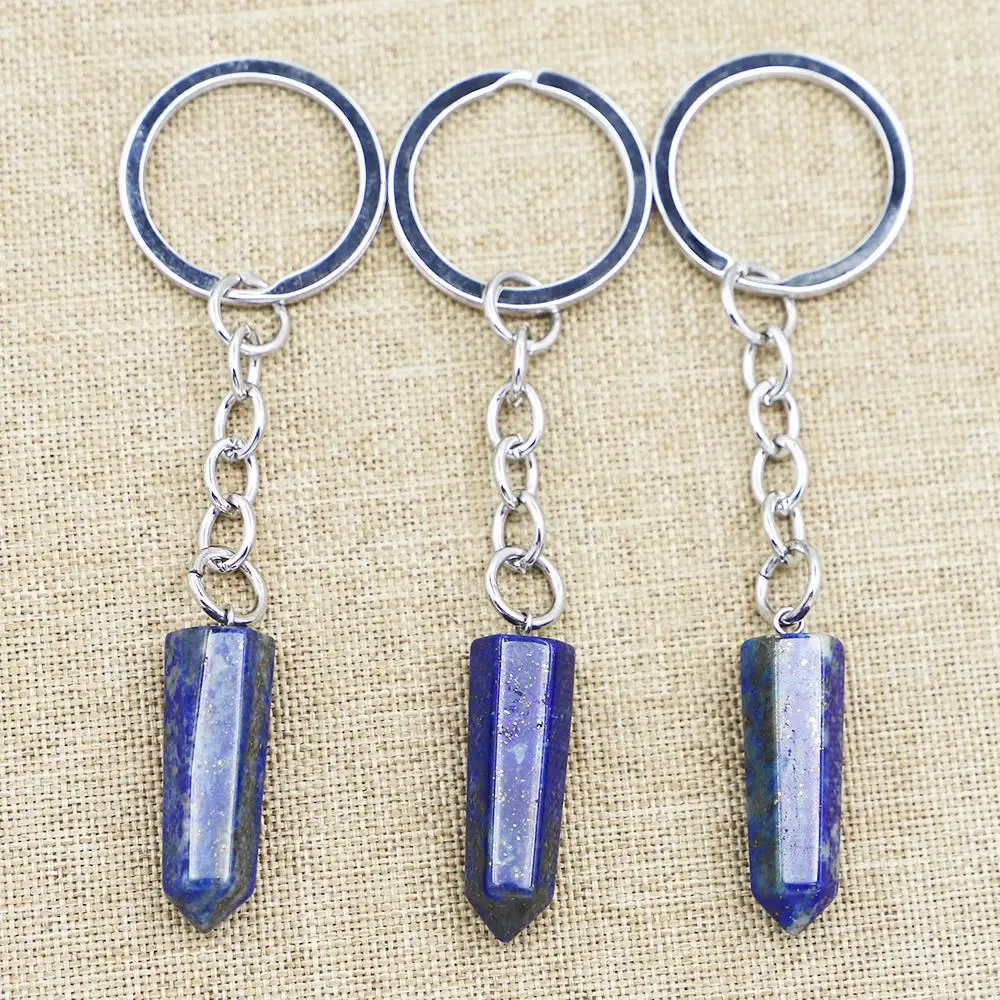 

Высококачественный брелок для ключей с натуральным Лазуритом, шестиугольный брелок для автомобиля, аксессуары для ювелирных изделий, простой подарок для пары, оптовая продажа