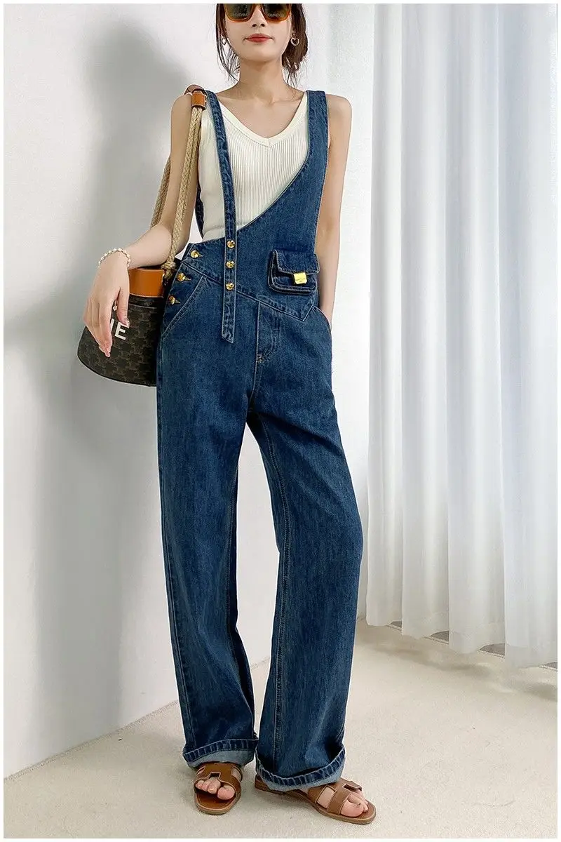 

ZOCI Fashion Slouchy Baggy Jeans Women Clothes Ladies Streetwear Asymmetry Blue High Waisted Wide Legs Pocket Denim Strap Pants