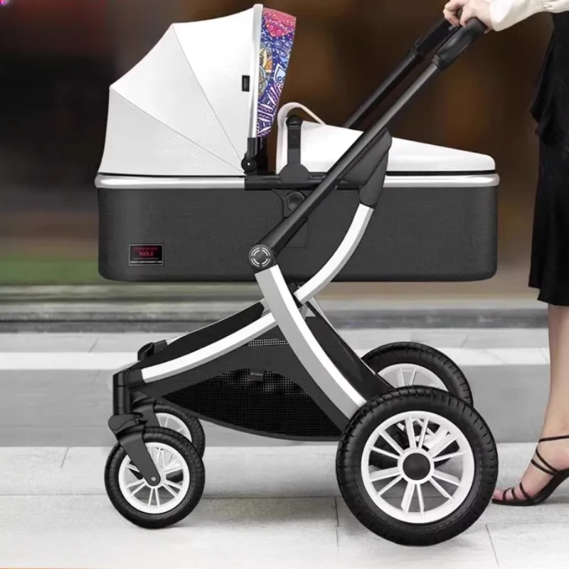 High Landscape Baby Strollers Reclining Baby Carriage with Car Seat Newborn Can Sit or Lie Foldable Stroller Bassinet Puchair