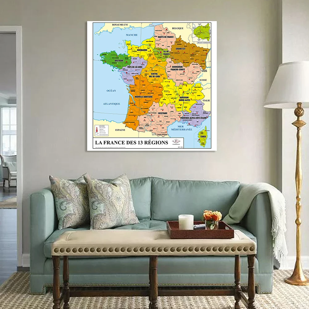 90*90cm Political Map of The France In French Non-woven Canvas Painting Wall Poster Prints Classroom Home Decor School Supplies world map poster