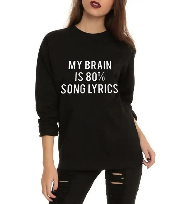 

Cute Hoodies Sudaderas Mujer Hot Autumn Fashion MY BRAIN IS 80% SONG LYRICS Printed Sweatshirts Sweatshirt