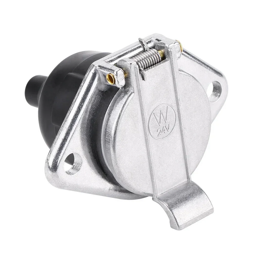 7 Pin Trailer Connector 1pcs 24V Black+Silver Brass Pins Plastic 7-Pin Trailer Socket For Car Semi Truck