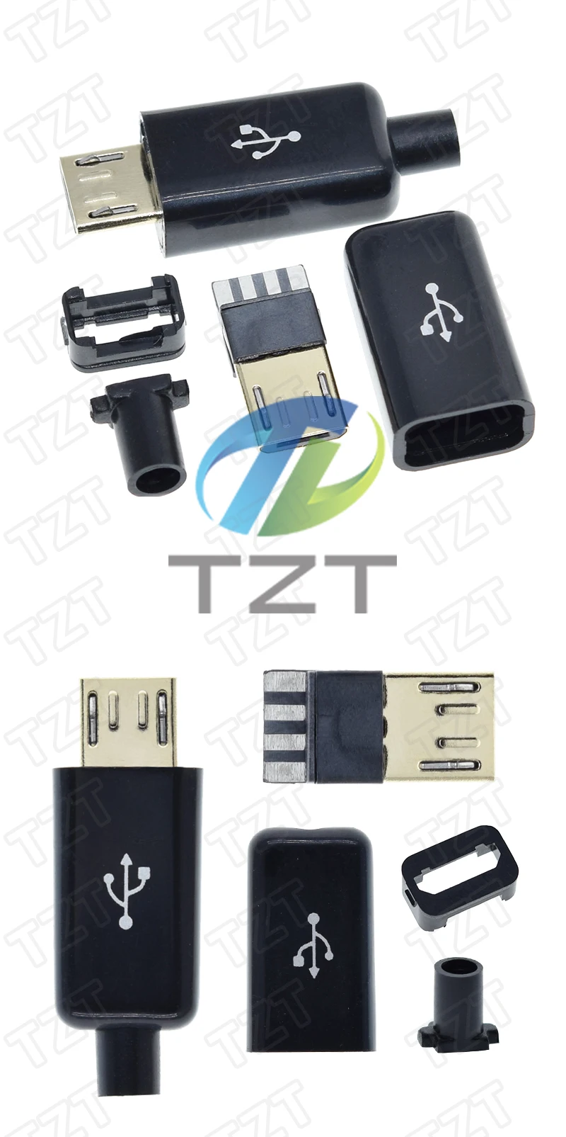1 Packung = 10 Stück Micro-USB 5-PIN Lötanschluss Stecker, Ladegerät 5P USB-Ladebuchse 4-in-1 Weiß Schwarz – Detail 3