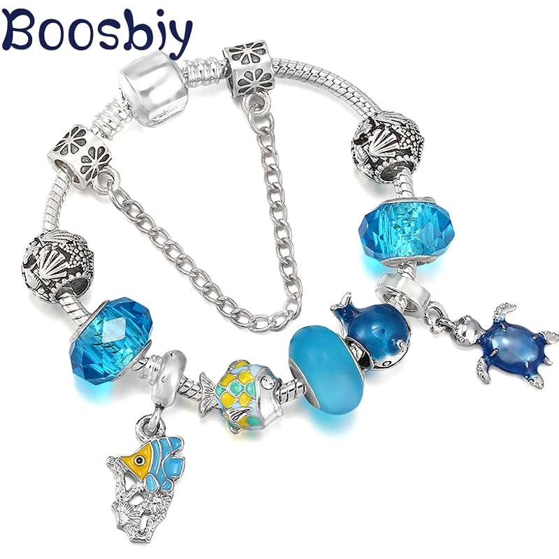 

Summer Style Colorful Fish & Tortoise & whale Bead With Turtle Pendant DIY Charm Bracelet For Women Fashion Jewelry Gift