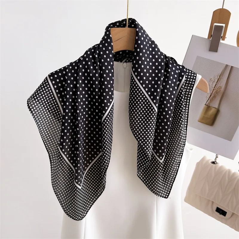 Neue Luxusmarke 2026 Gepunkteter Quadratischer Seidenschal für Damen Hijab Haarbänder 70cm Halstuch Weiblicher Satin-Schal Stirnband – Detail 4