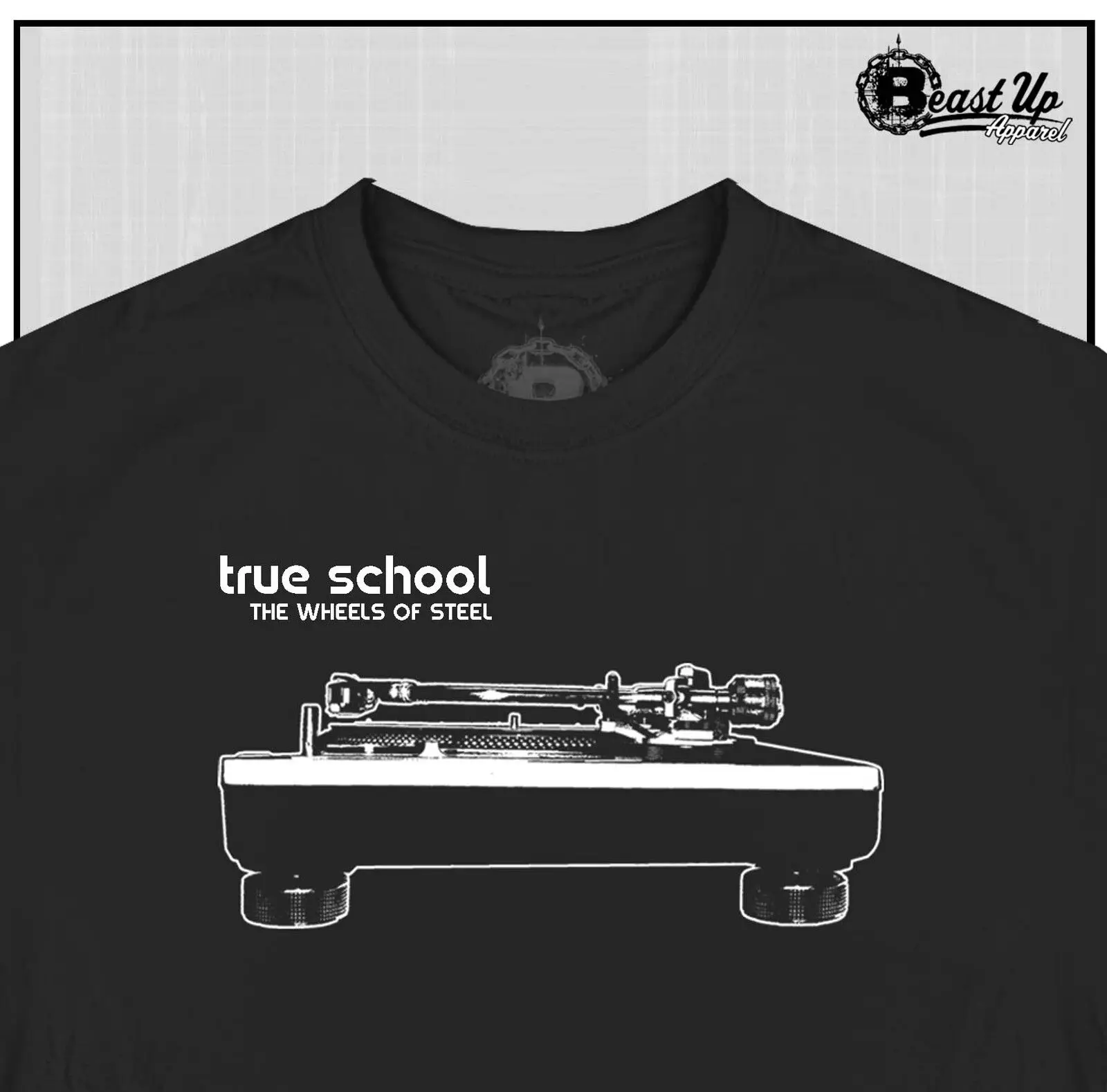 True School Wheels Of Steel T Shirt Classic Hip Hop Dj Technics 1200 Giradischi