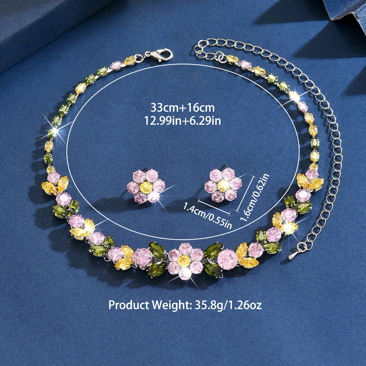 2026 New Floral Earrings and Necklace Set for Women - Trendy Floral Set with Diamond and Zirconia Stones (Instagram Style) - 4