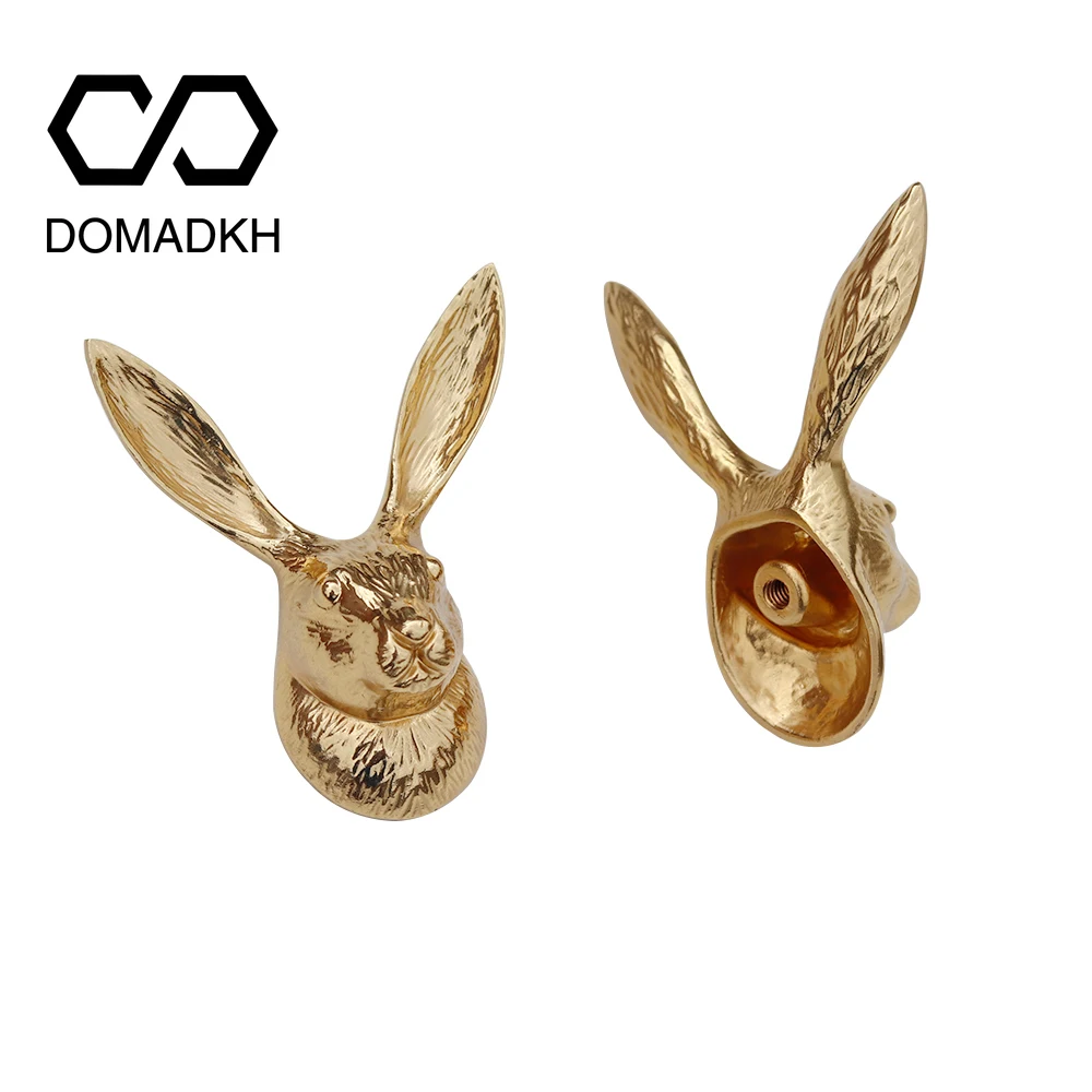Cabeça de Coelho Brass Cabinet Door Knobs Gold Kangaroo Drawer Puxa Home Decor Dresser Knobs Nightstand Handles Ferragens de Cozinha