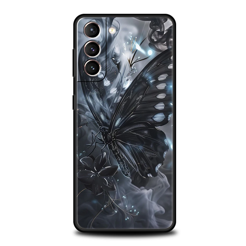 Elegant Black & White Butterfly Pattern Soft TPU Phone Case