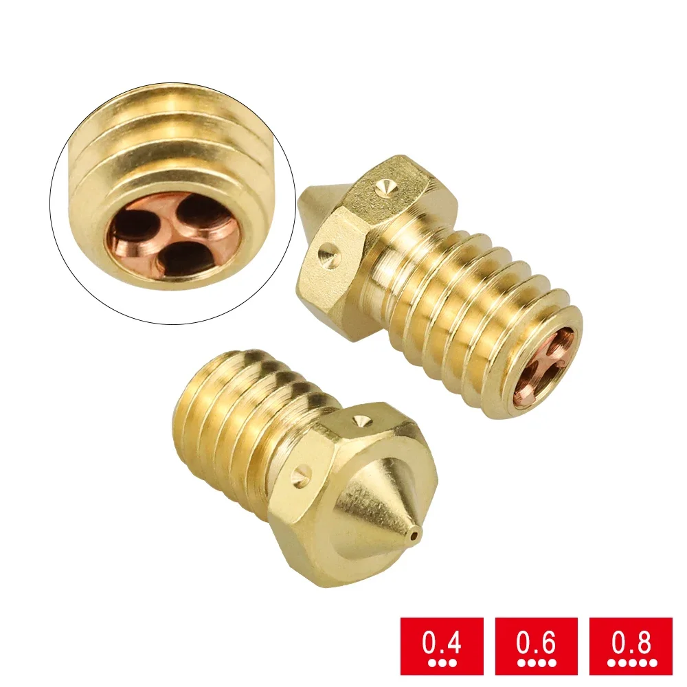 3D Printer Nozzle Nozzles Brass Copper Print Head 0.4mm 0.6mm 0.8mm High Flow for 1.75mm Filament E3DV6 Clone-CHT Tip