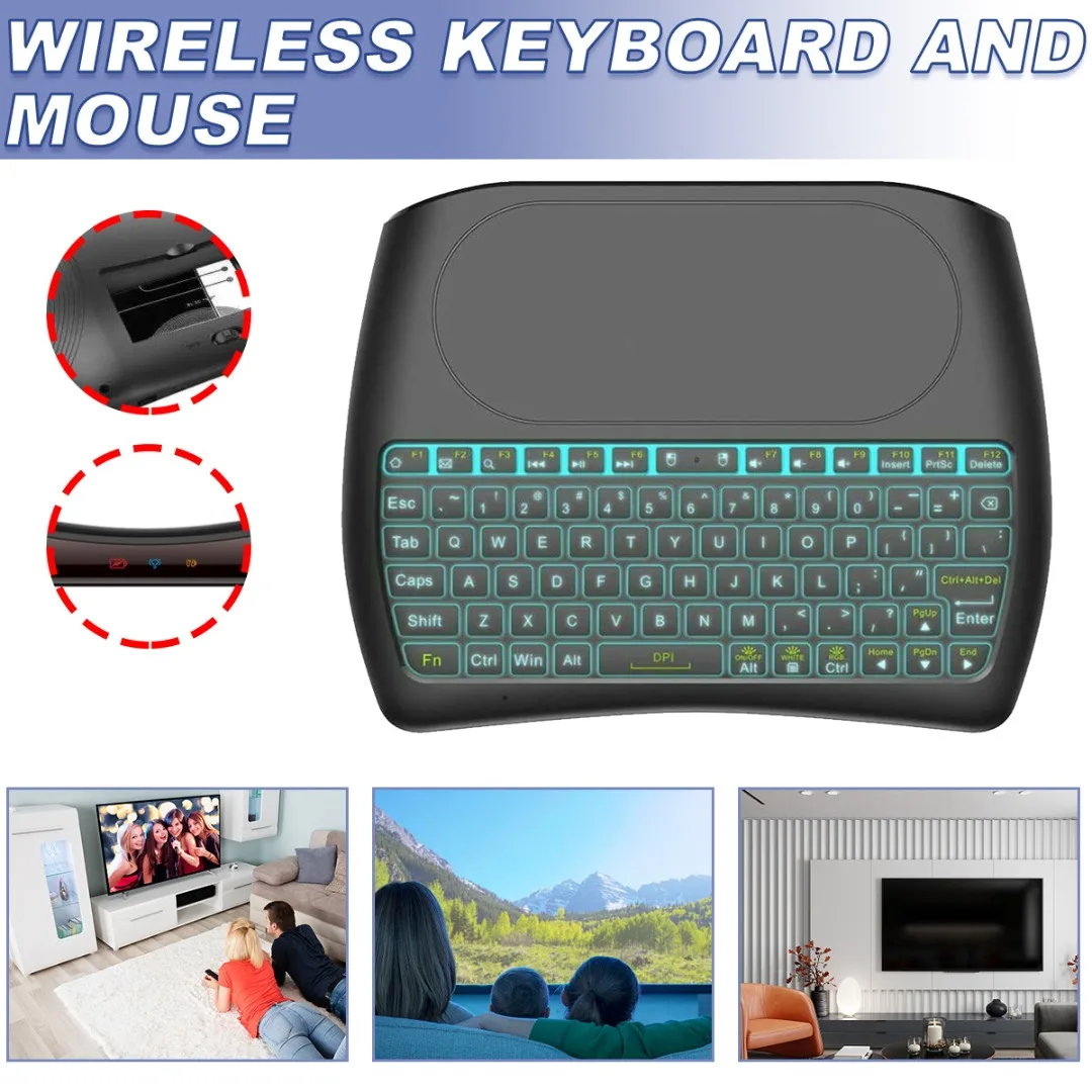 

2.4Ghz Mini Wireless Keyboard Touchpad Colorful Backlight Flying Mouse Rechargeable Li-ion Battery Computer Accessory