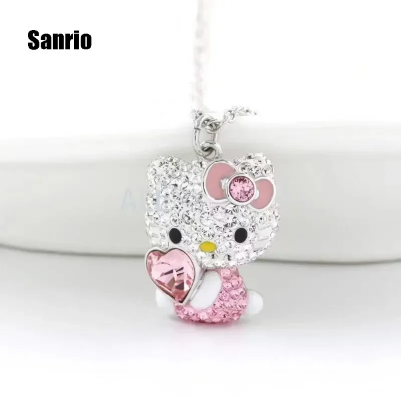 

Sanrio Kawaii Animal Cartoon Hello Kitty Sweet and Lovely Small Luxury Fashion Multi-diamond Jewelry Craft Collarbone Necklace