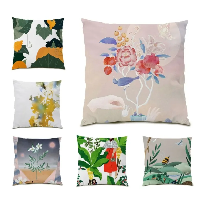 

Flower Cushion Cover Forest Tree Pillow Cover Sofa Decor Home Gift Tropical Double Sided Pillowcases Cojines 45x45cm F2157