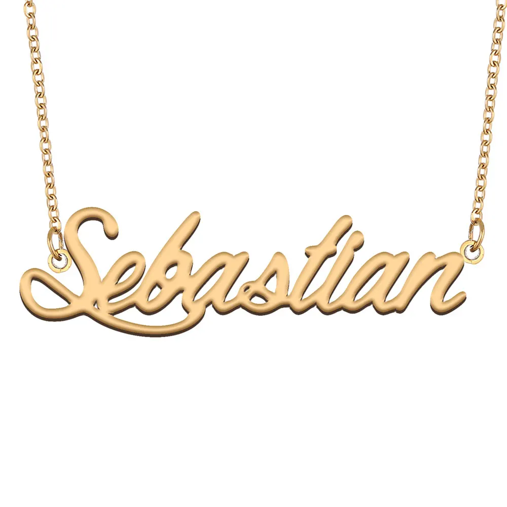 

Sebastian Name Necklace for Women Stainless Steel Jewelry Gold Color Nameplate Pendant Collares Para Mujer Letters Choker