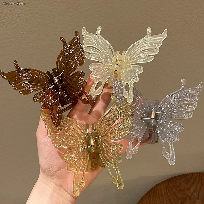 

Модная большая акриловая прозрачная заколка для волос в форме бабочки, Шпилька для волос с задней головкой, Элегантные Заколки в виде акулы для женщин, аксессуары для волос для девочек