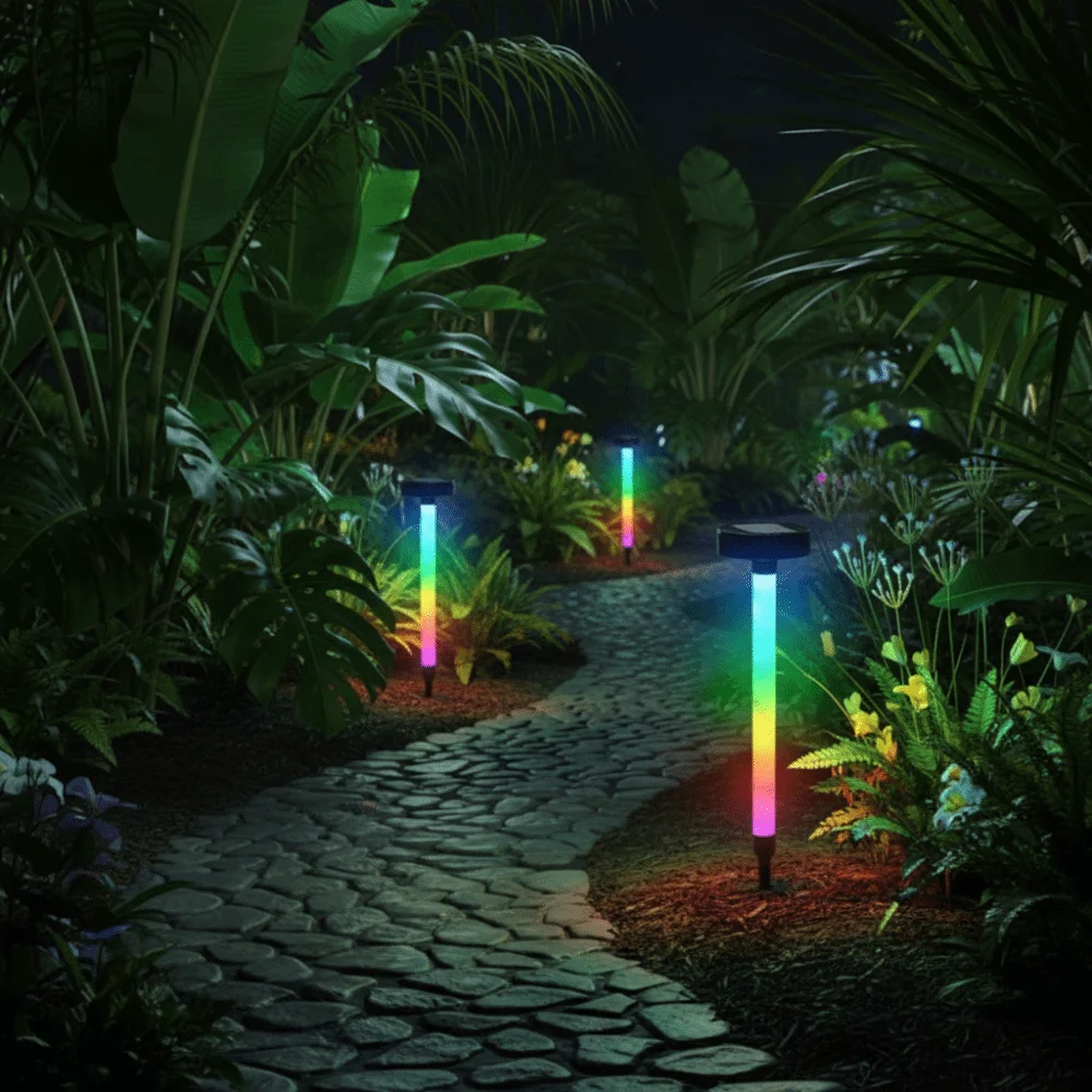 Waterproof Design Solar Pathway Lights 10LED Lighting RGB LED RGB Color Changing Lights Solar Powered 1200mAh Battery