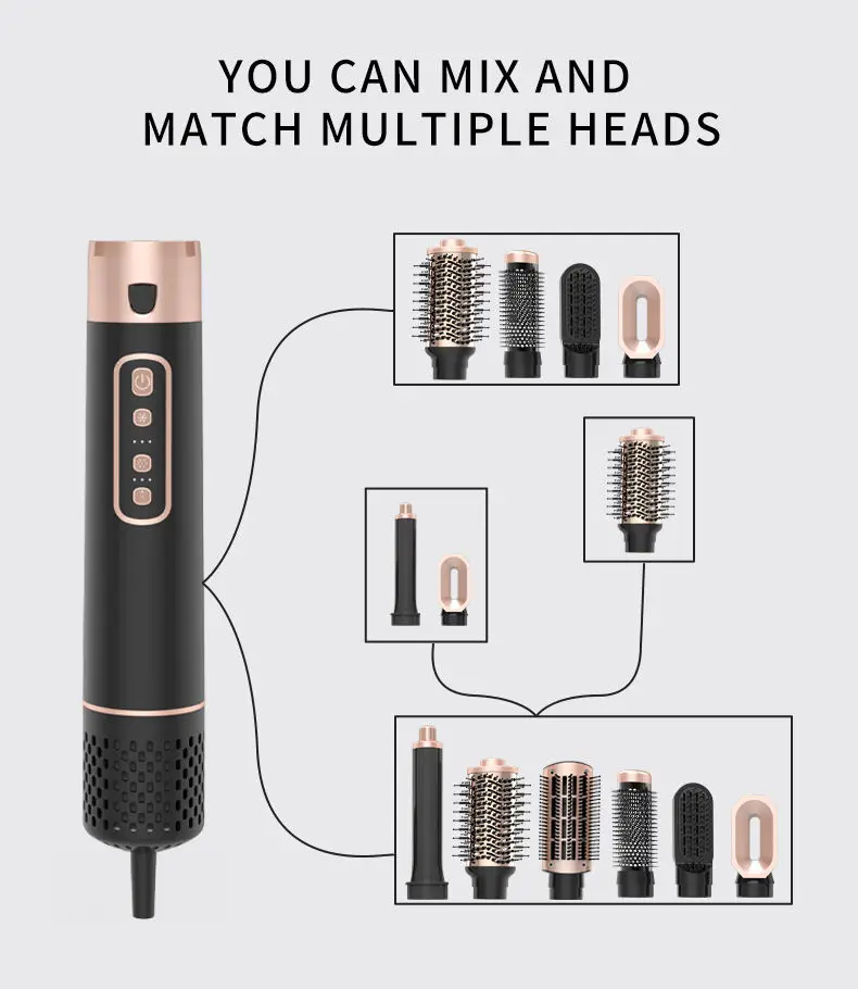 New Portable  Metal Ionic High Speed Hair Dryer 5 in1 Curling Iron Ling Multi Hair Stylers Hairdryer 4