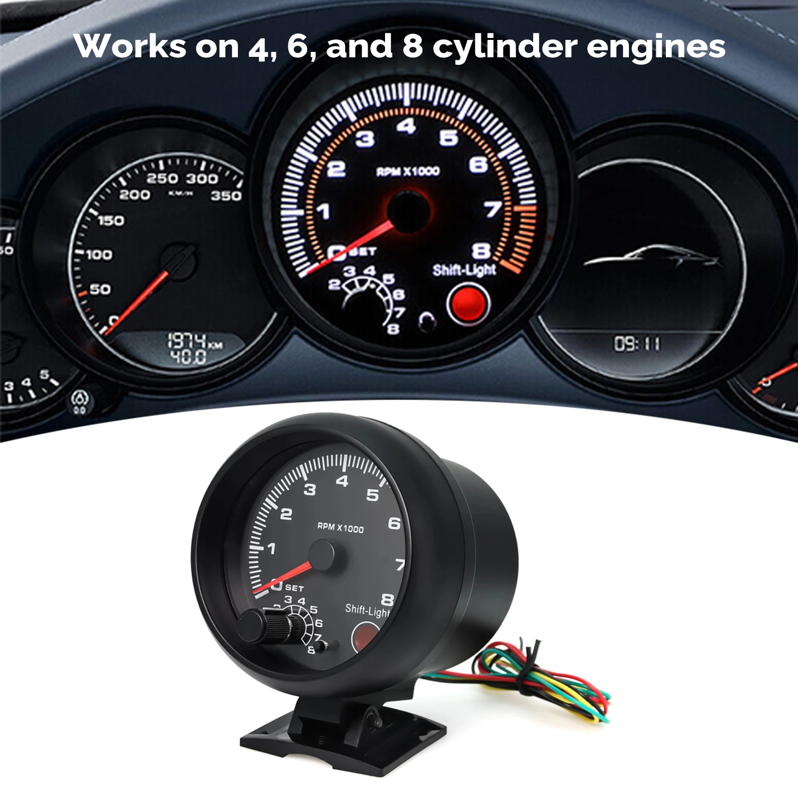 Tachometer Gauge Engine Tachometer Tachometer Meter 3.75'' Auto Car Tacho Car Universal Black Tachometer Gauge Blue Inter Shift light 0-8000 RPM For 12V petrol vehicle