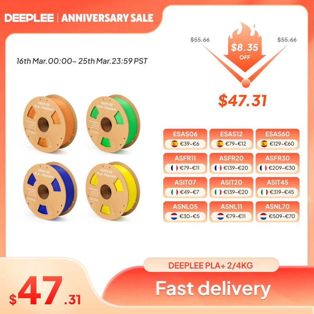 DEEPLEE 2/4KG PLA Filament 1.75mm Vibrant Colors FDM 3D Printer ...