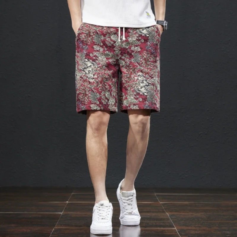 2024 New Ethnic Style Shorts for Men's Summer Thin Elastic Casual Loose Fashion Versatile Beach Casual Capris