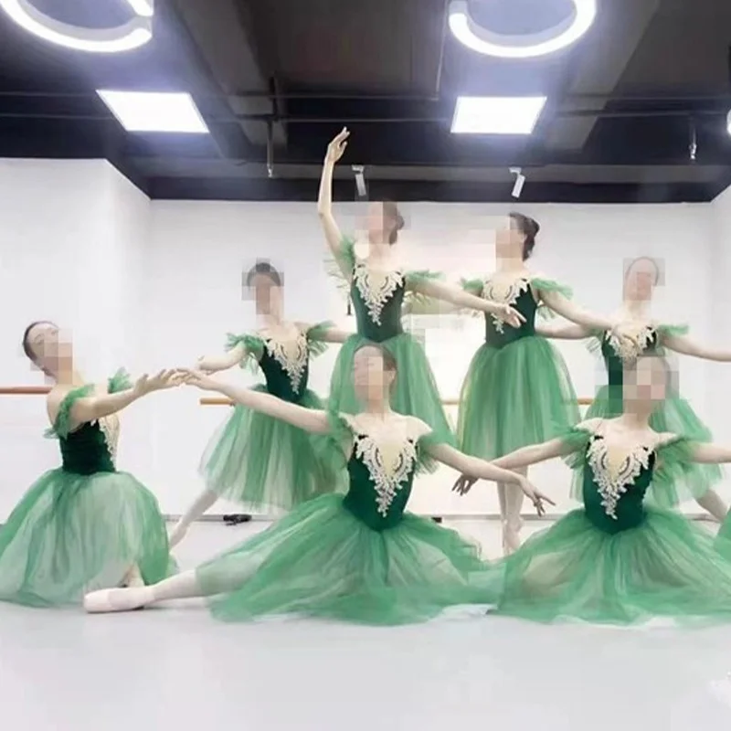 

Green Long Ballet Dress Kids Adult Women Romantic Swan Lake Dance Ballerina Dress Costumes Ballet Dress Girls