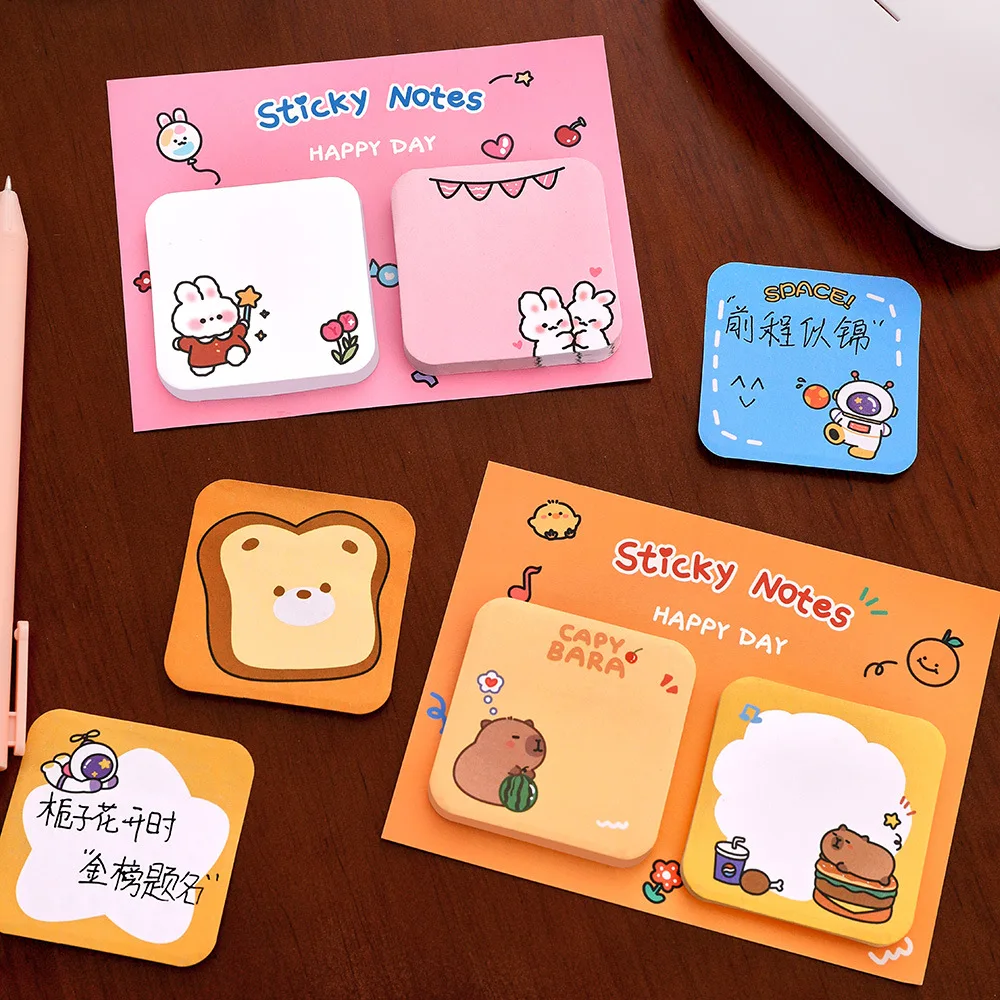 1Pcs Kawaii Cartoon Animal Sticky Notes Sticker 60Sheets Cute Rabbit Bear Capybara Astronaut Memo Pad School Office Stationery 6