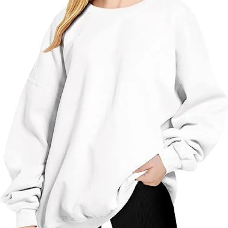 2023 Autumn and Winter Round Neck Pullover Solid Color Combination Loose Casual Fashion Elegant Commuter Long Sleeve Top