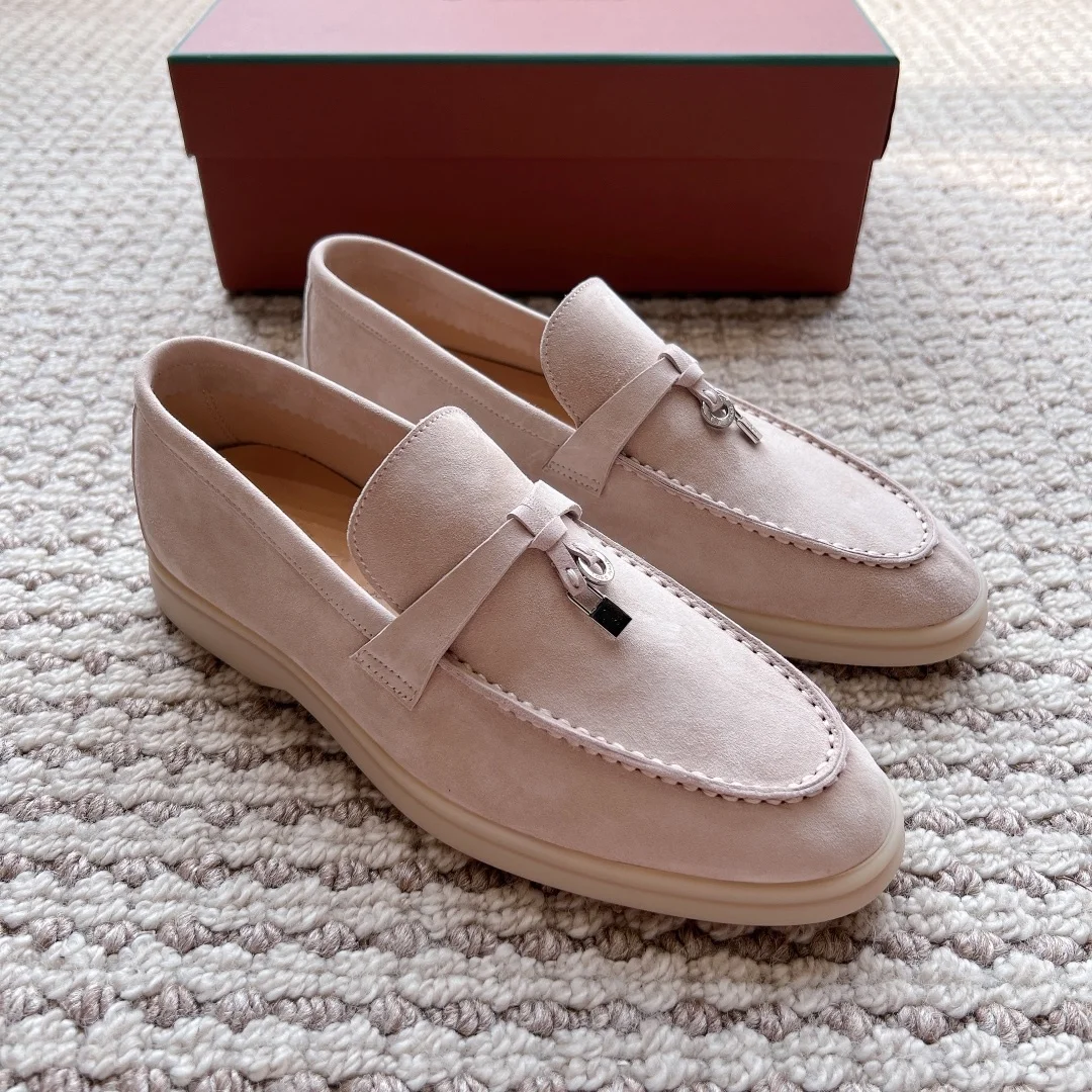 Genuine leather loafers for women's shoes one foot shallow mouth flat sole single shoe soft sole lazy bean shoes for men's shoes