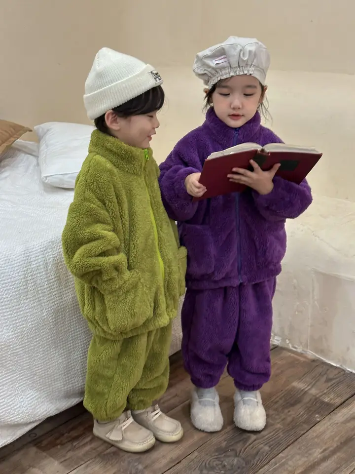 Solide Kinder Sweatsuit 2-teilig - Flanell Kapuzenj Produktbild-Vorschau 11