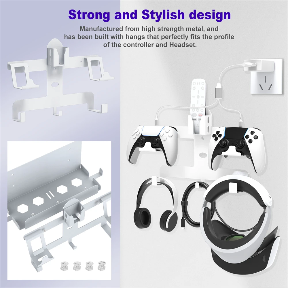 Full Set Accessories for PS5 PS VR2, Wall Mount Holder, Charging Cable,  Console Protection Pad, Safety Lock, Screw Driver