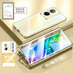 360° Full Protection Magnetic Phone Case with Tempered Glass - Double - Sided Metal Shield for Vivo V29 Lite (Gold)