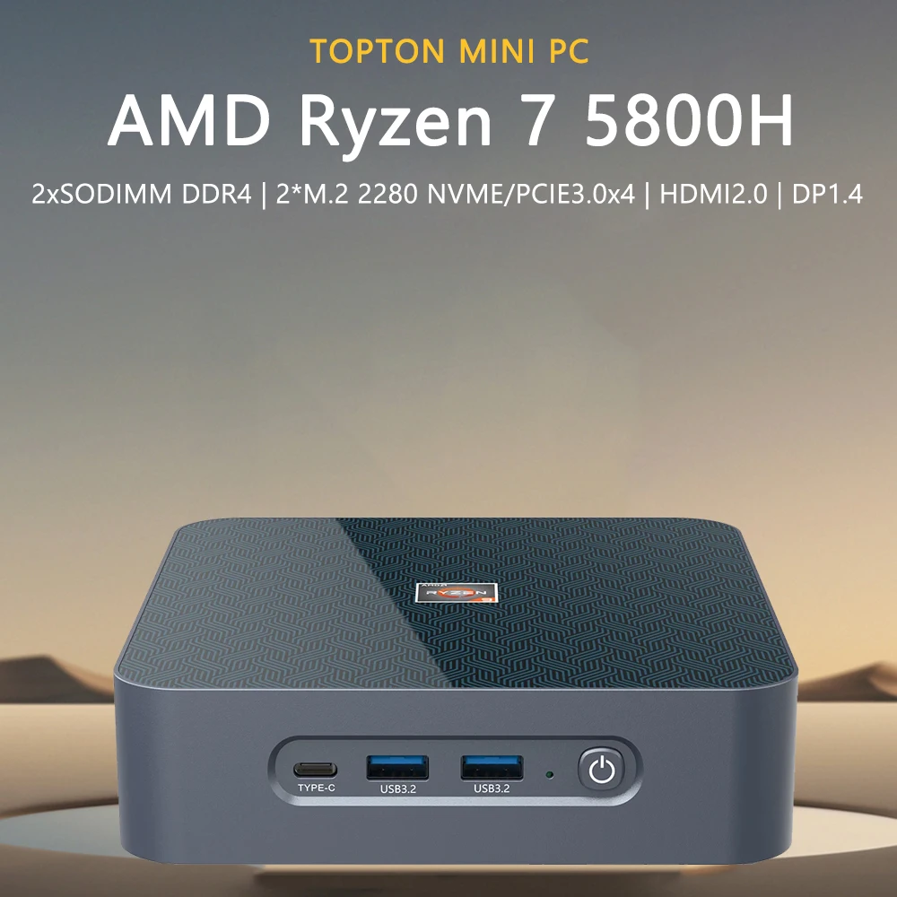 

Игровой мини-ПК Topton AMD Ryzen 7 5800H Ryzen 5 5600H 2 * DDR4 NVMe SSD 2,5G LAN Настольный игровой мини-компьютер HTPC USB3.2 WiFi6