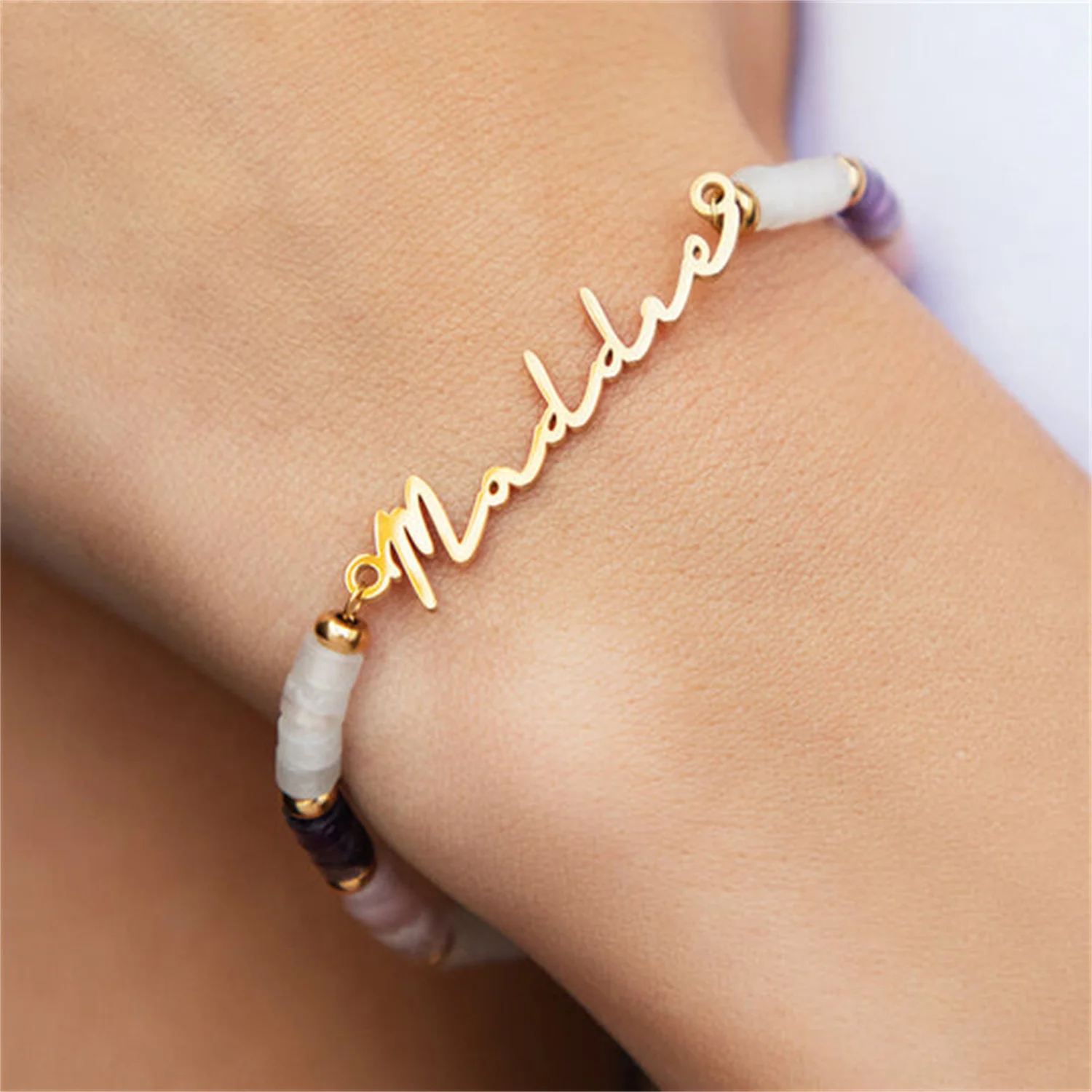 

Custom Pastel Quartz Beaded Name Bracelet Personalized Colorful Handmade Bangle Bohemia Collier Jewelry Gift For Femme
