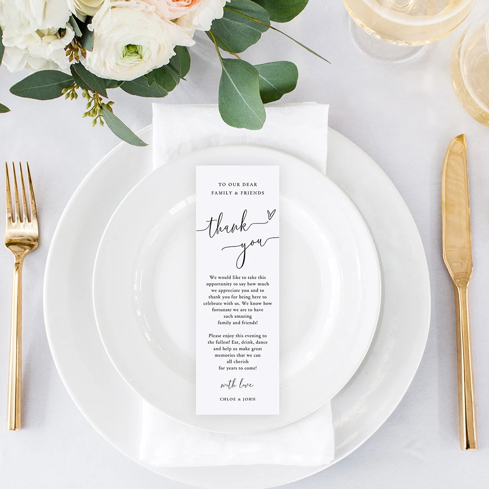 Place Cards Thank You Place Cardfor Wedding Table Thank You Note Place Setting You Minimalist Napkin Note