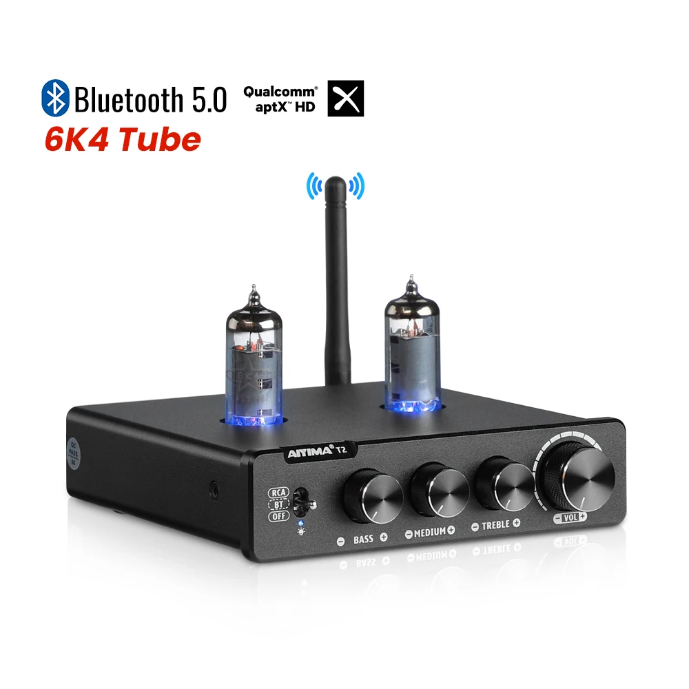 AIYIMA Audio T2 Bluetooth 5.0 6K4 Tube Amplifier Preamplifier QCC3034 APTX-HD With High-Mid Bass Sdjustment For Home DIY
