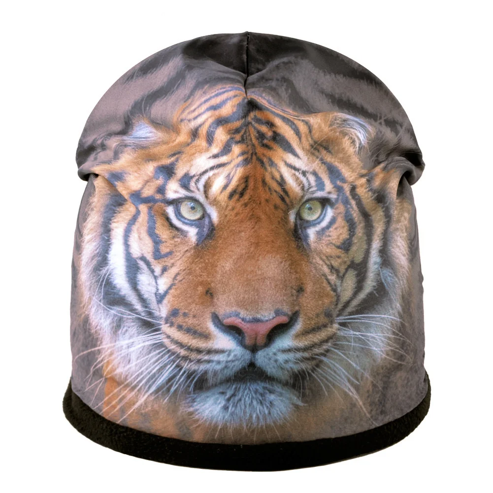 Tiger Printing Beanie Skully Hat 2021 Winter Warm Velvet Head Animal Cap Personality Men And Women Casual Knit Hat Factory Sale new era skully beanie