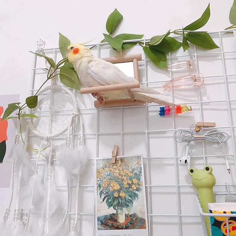 Bird Mirror Wooden Interactive Play Toy With Perch for Small Parrot Budgies Parakeet Cockatiel Conure Lovebird Cage Accessories