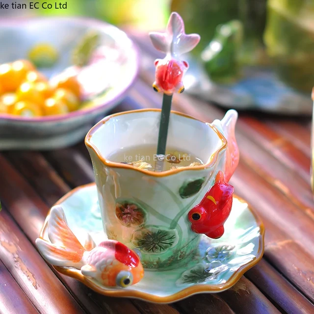 Teacup Tea set Tea Cup Flower Bird Ceramic Tea Cup Saucer Spoon Set Coffee  Cup