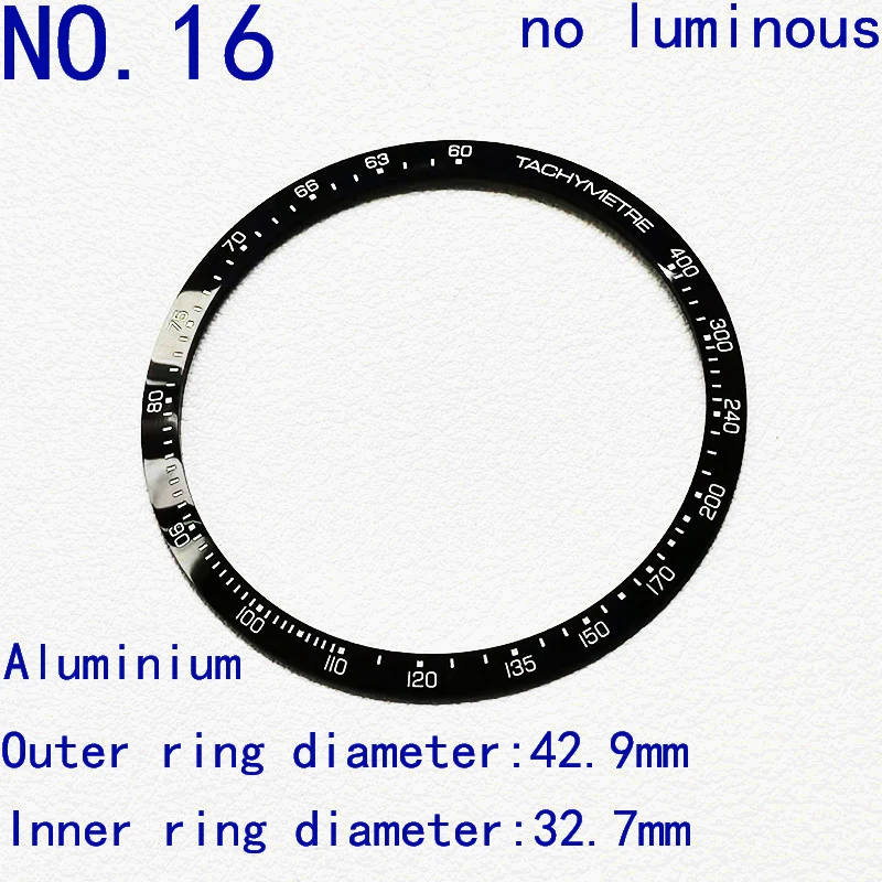 

Popular 42.9mm*32.7mm Sloping High-quality Aluminum Bezel Insert Fits Round Watch Case accessories No luminous Two Colours