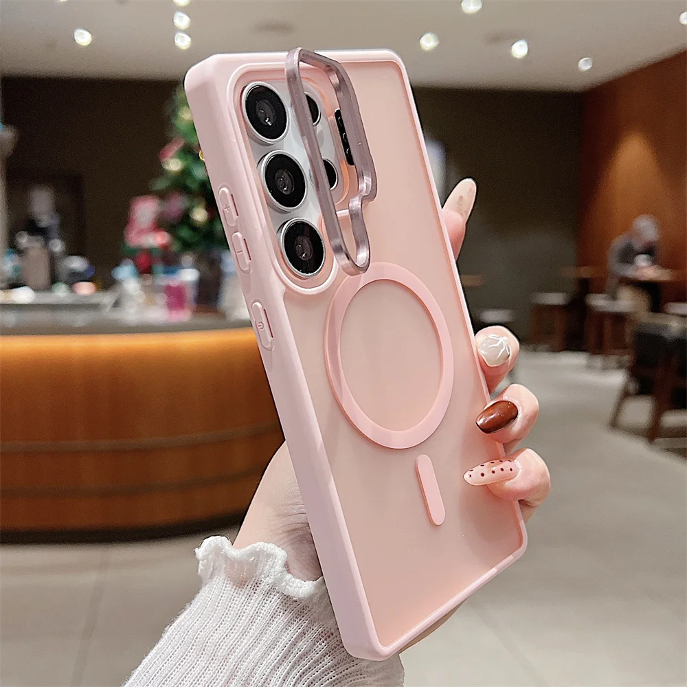 MagSafe Matte Magnetic Phone Case with Flip Lens Bracket & Wireless Charging Cover