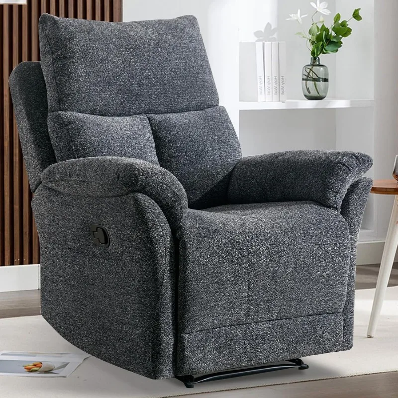 Swivel Rocker Recliner Chair, Manual Fabric Glider Nursery Recliner Chair, Single Rocking Modern Sofa Home Theater Seating