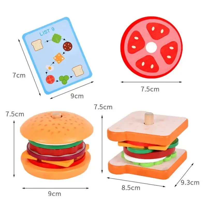 Wooden Kitchen Toy Hamburger Sandwich Simulation Food Making Set Toys Children's Wooden Stacked Food Toy