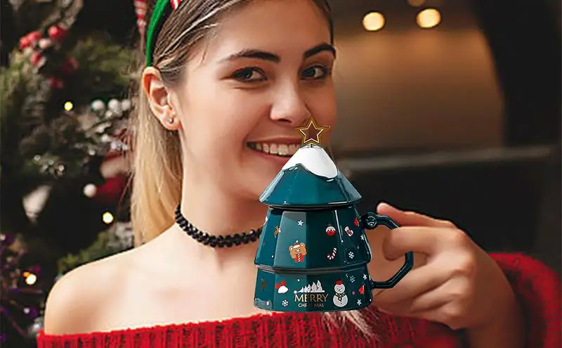 

Кружка для рождественской елки, керамическая кружка для кофе, прочная многофункциональная бутылка для воды, чашка, кухонные аксессуары, фотоемкость с крышкой