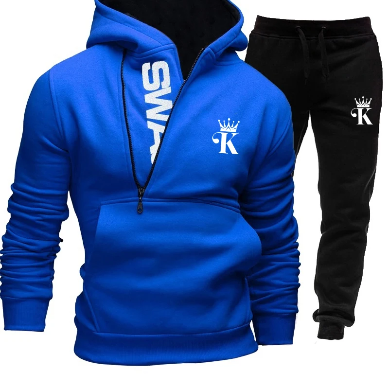 Men's Sports Pants Sweatshirts Hoodeds 2Pcs Sets Street Hip Hop Sweatshirts Male Casual Sportswear Winter New Hoodie 4