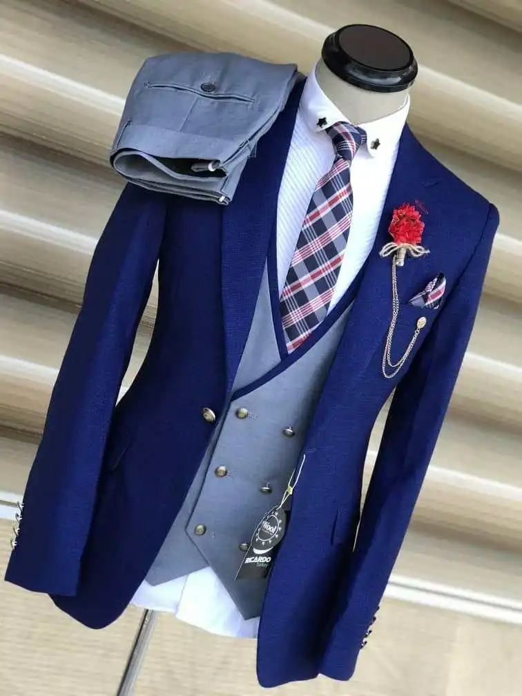 

Boy Suits Costume 3 Pieces Child Blue Classical Design Jacket Sets Flower Boys Formal Party Suit Kids Wedding Suit Tuxedo 2-12T